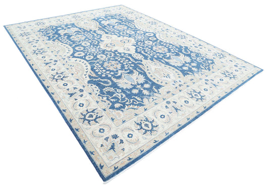 Traditional Hand Knotted Ziegler Tabriz Wool Rug of Size 8'8'' X 11'3'' in Blue and Ivory Colors - Made in Afghanistan
