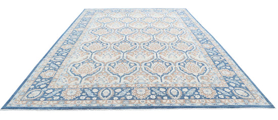 Traditional Hand Knotted Ziegler Tabriz Wool Rug of Size 9'9'' X 13'10'' in Blue and Ivory Colors - Made in Afghanistan