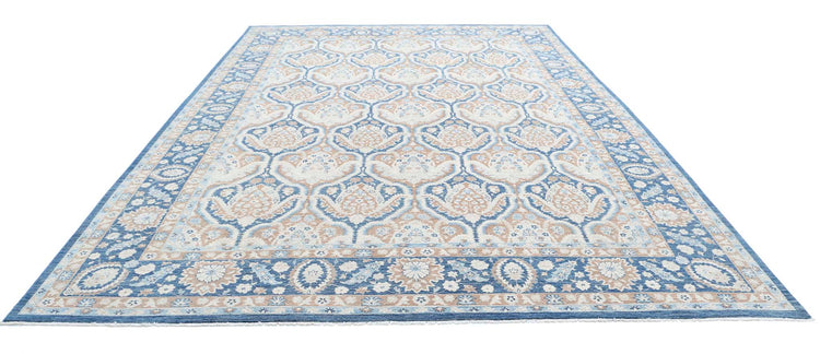 Traditional Hand Knotted Ziegler Tabriz Wool Rug of Size 9'9'' X 13'10'' in Blue and Ivory Colors - Made in Afghanistan