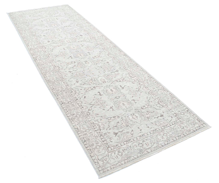 Traditional Hand Knotted Tabriz Wool Rug of Size 3'4'' X 9'10'' in Ivory and Taupe Colors - Made in Afghanistan