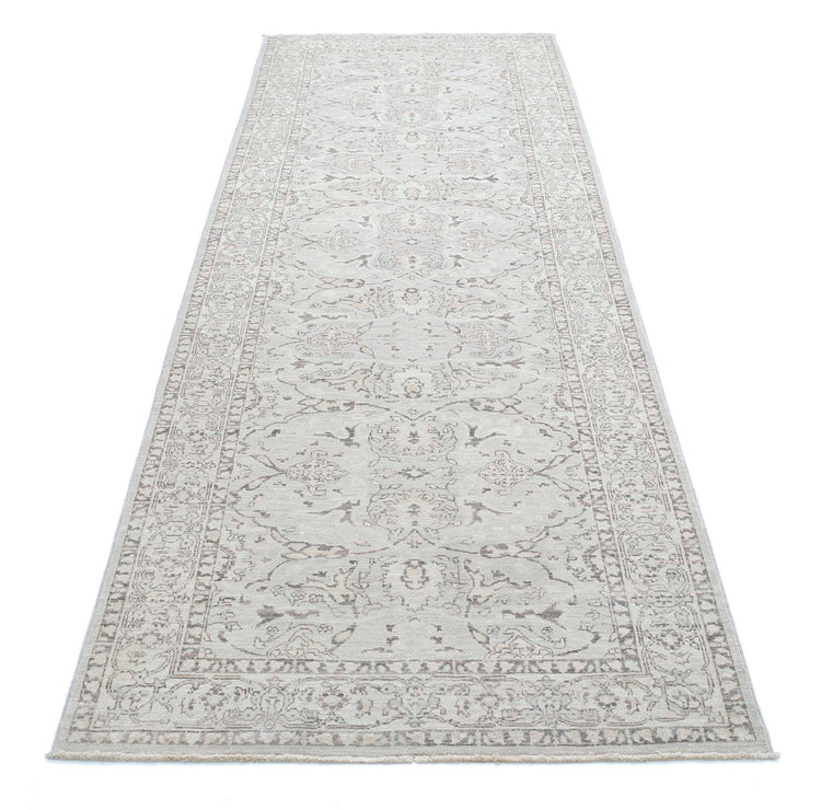Traditional Hand Knotted Tabriz Wool Rug of Size 3'4'' X 9'10'' in Ivory and Taupe Colors - Made in Afghanistan