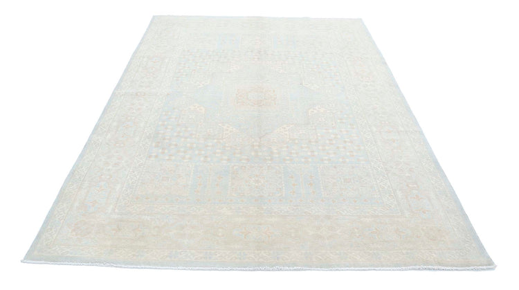 Traditional Hand Knotted Mamluk Tabriz Wool Rug of Size 6'2'' X 8'10'' in Blue and Ivory Colors - Made in Afghanistan
