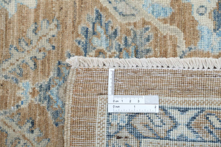 Traditional Hand Knotted Serenity Tabriz Wool Rug of Size 8'8'' X 11'7'' in Brown and Blue Colors - Made in Afghanistan