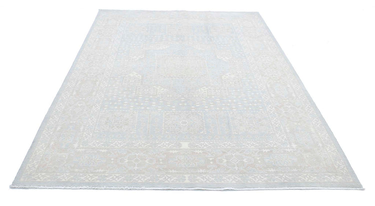 Traditional Hand Knotted Mamluk Tabriz Wool Rug of Size 6'0'' X 8'11'' in Grey and Ivory Colors - Made in Afghanistan