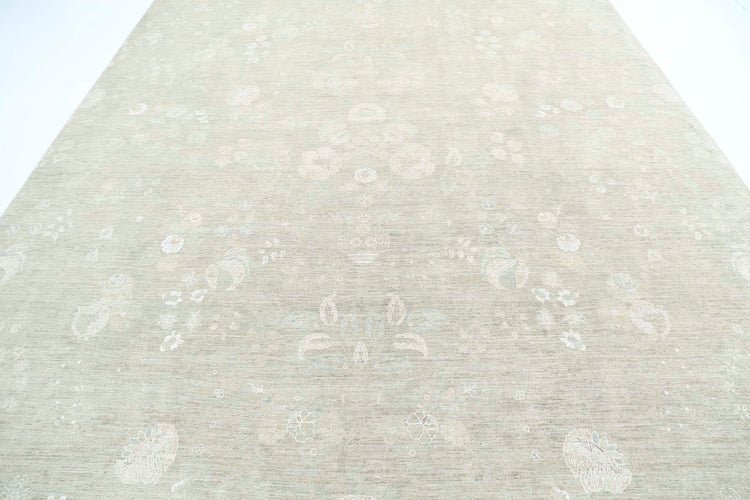 Transitional Hand Knotted Artemix Tabriz Wool Rug of Size 9'7'' X 13'5'' in Brown and Brown Colors - Made in Afghanistan