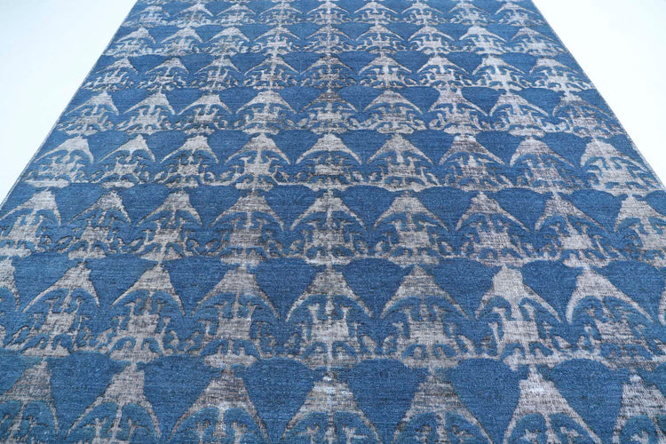 Transitional Hand Knotted Onyx Tabriz Wool Rug of Size 8'10'' X 11'9'' in Blue and Blue Colors - Made in Afghanistan