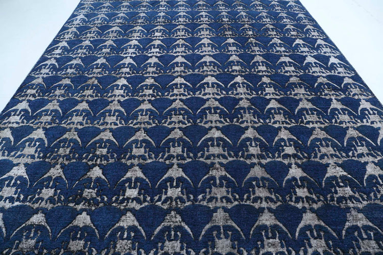 Transitional Hand Knotted Onyx Tabriz Wool Rug of Size 9'7'' X 13'0'' in Blue and Colors - Made in Afghanistan