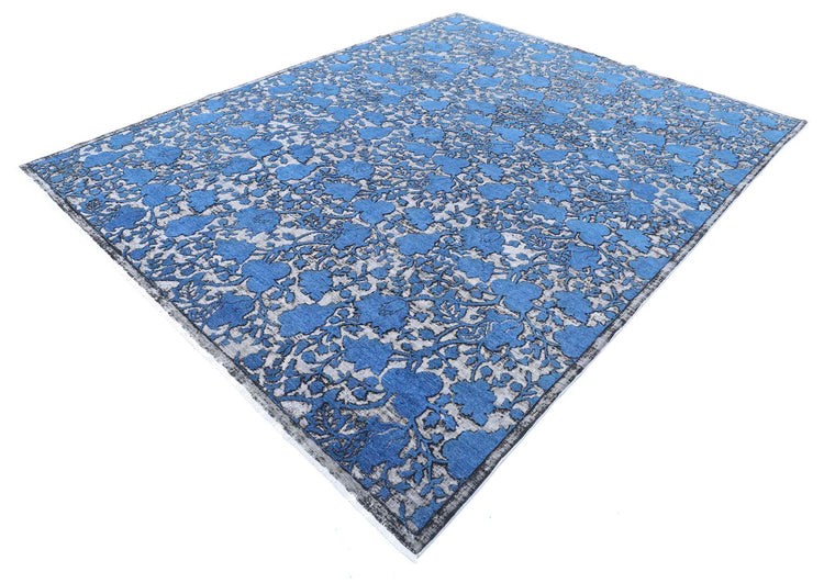 Transitional Hand Knotted Onyx Tabriz Wool Rug of Size 8'1'' X 10'2'' in Blue and Charcoal Colors - Made in Afghanistan