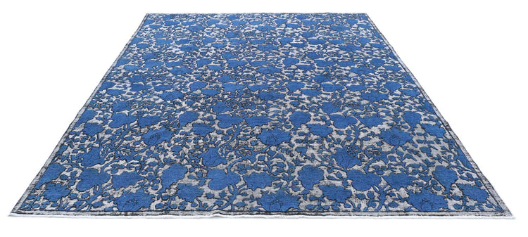 Transitional Hand Knotted Onyx Tabriz Wool Rug of Size 8'1'' X 10'2'' in Blue and Charcoal Colors - Made in Afghanistan