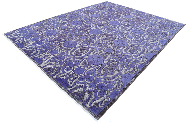 Transitional Hand Knotted Onyx Tabriz Wool Rug of Size 8'9'' X 11'7'' in Purple and Charcoal Colors - Made in Afghanistan