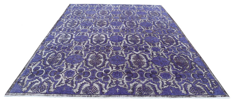 Transitional Hand Knotted Onyx Tabriz Wool Rug of Size 8'9'' X 11'7'' in Purple and Charcoal Colors - Made in Afghanistan