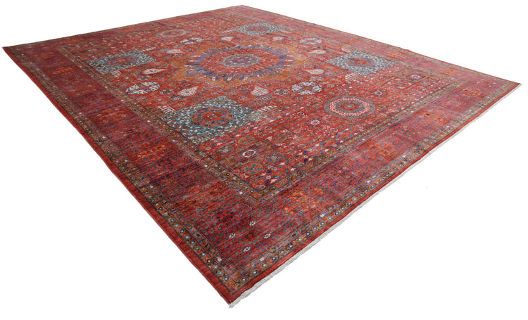 Traditional Hand Knotted Mamluk Tabriz Wool Rug of Size 13'6'' X 16'0'' in Rust and Red Colors - Made in Afghanistan