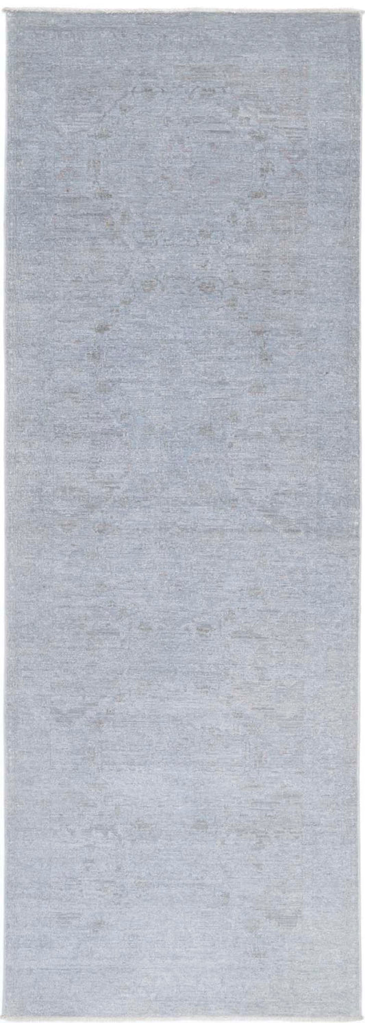 Transitional Hand Knotted Overdyed Tabriz Wool Rug of Size 3'0'' X 9'2'' in Grey and Grey Colors - Made in Afghanistan