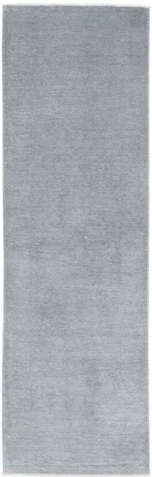 Transitional Hand Knotted Overdyed Tabriz Wool Rug of Size 2'3'' X 8'0'' in Grey and Grey Colors - Made in Afghanistan