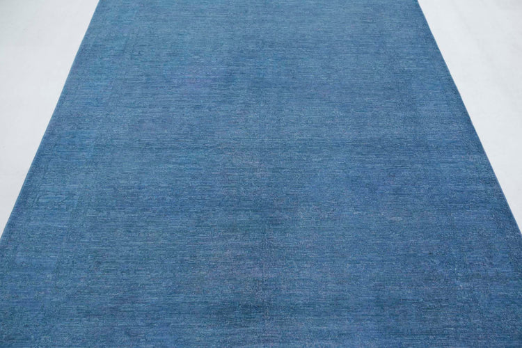 Transitional Hand Knotted Overdyed Tabriz Wool Rug of Size 6'2'' X 8'4'' in Blue and Blue Colors - Made in Afghanistan