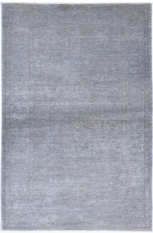 Transitional Hand Knotted Overdyed Tabriz Wool Rug of Size 3'10'' X 5'11'' in Grey and Grey Colors - Made in Afghanistan