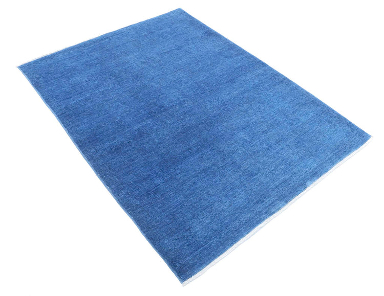 Transitional Hand Knotted Overdyed Tabriz Wool Rug of Size 3'11'' X 5'2'' in Blue and Blue Colors - Made in Afghanistan