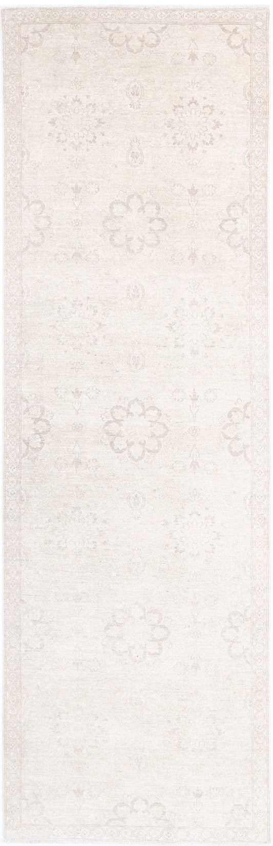 Traditional Hand Knotted Serenity Tabriz Wool Rug of Size 3'0'' X 9'10'' in Ivory and Grey Colors - Made in Afghanistan
