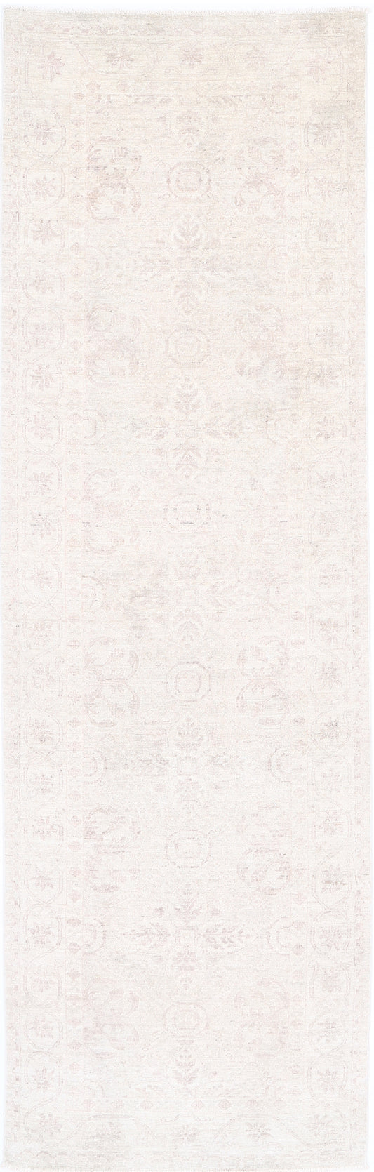 Traditional Hand Knotted Serenity Tabriz Wool Rug of Size 3'0'' X 10'0'' in Ivory and Grey Colors - Made in Afghanistan