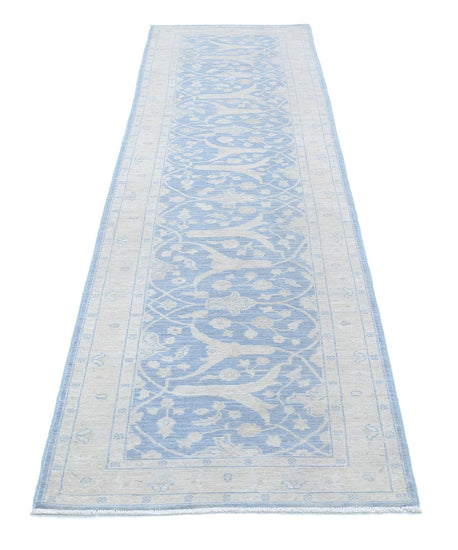 Traditional Hand Knotted Serenity Tabriz Wool Rug of Size 2'5'' X 9'6'' in Blue and Ivory Colors - Made in Afghanistan