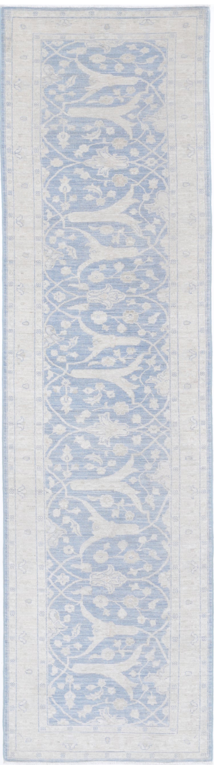 Traditional Hand Knotted Serenity Tabriz Wool Rug of Size 2'5'' X 9'6'' in Blue and Ivory Colors - Made in Afghanistan