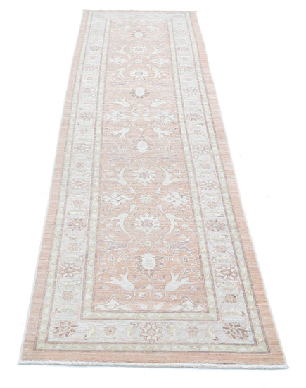 Traditional Hand Knotted Serenity Tabriz Wool Rug of Size 2'4'' X 9'8'' in Peach and Grey Colors - Made in Afghanistan