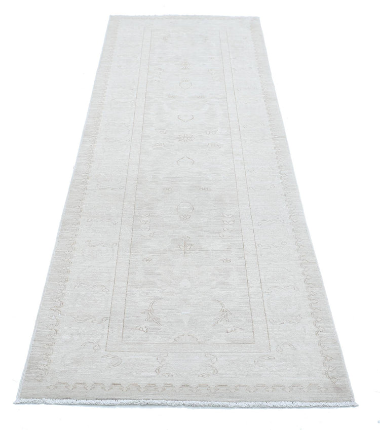 Traditional Hand Knotted Serenity Tabriz Wool Rug of Size 2'6'' X 8'10'' in Ivory and Taupe Colors - Made in Afghanistan