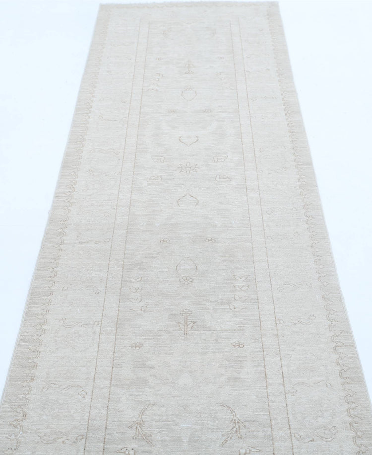 Traditional Hand Knotted Serenity Tabriz Wool Rug of Size 2'6'' X 8'10'' in Ivory and Taupe Colors - Made in Afghanistan