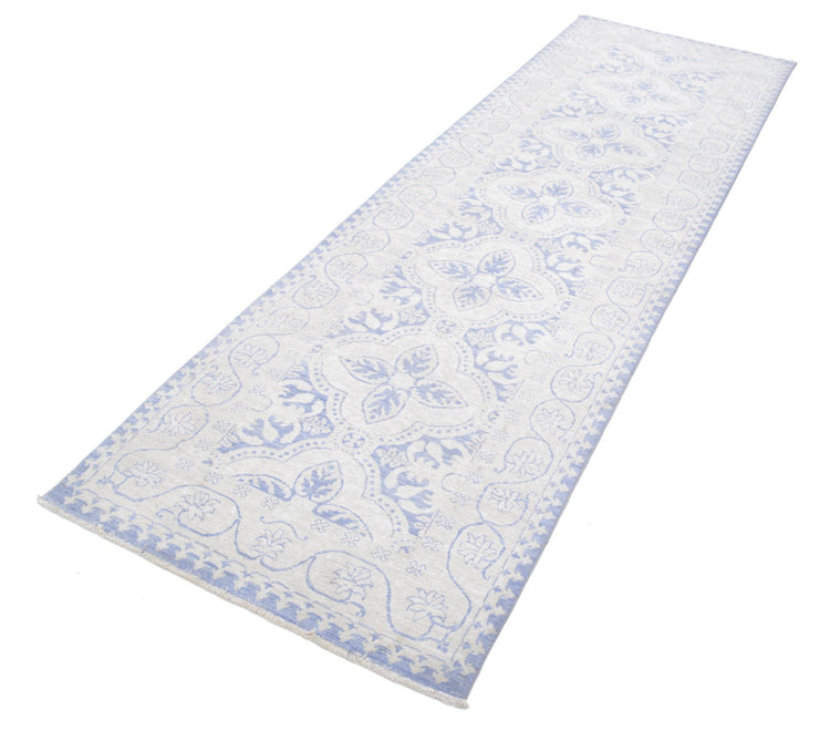 Traditional Hand Knotted Serenity Tabriz Wool Rug of Size 2'11'' X 9'10'' in Blue and Ivory Colors - Made in Afghanistan