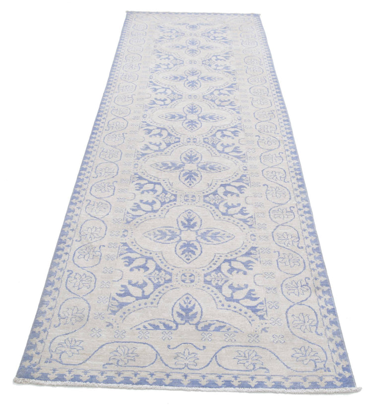 Traditional Hand Knotted Serenity Tabriz Wool Rug of Size 2'11'' X 9'10'' in Blue and Ivory Colors - Made in Afghanistan