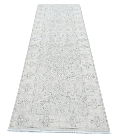 Traditional Hand Knotted Serenity Tabriz Wool Rug of Size 2'6'' X 9'6'' in Grey and Ivory Colors - Made in Afghanistan