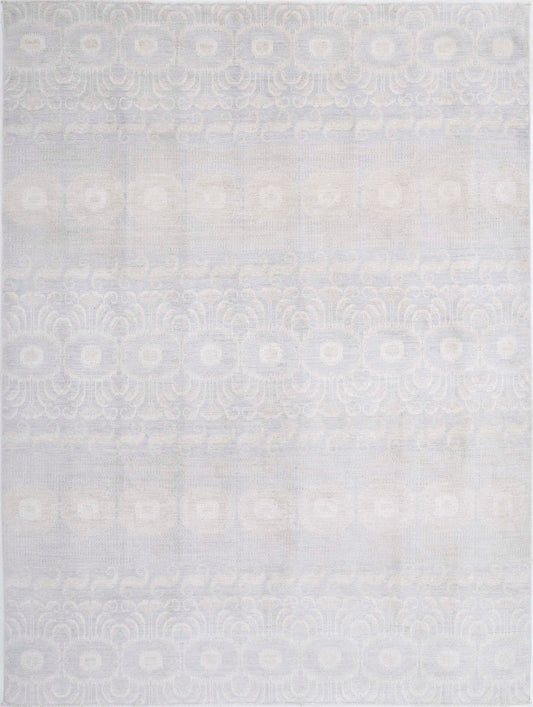 Transitional Hand Knotted Artemix Tabriz Wool Rug of Size 8'9'' X 11'3'' in Grey and Grey Colors - Made in Afghanistan