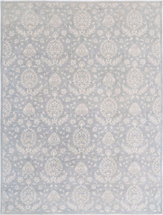 Transitional Hand Knotted Artemix Tabriz Wool Rug of Size 9'0'' X 11'11'' in Blue and Ivory Colors - Made in Afghanistan
