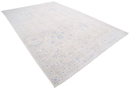 Transitional Hand Knotted Artemix Tabriz Wool Rug of Size 8'8'' X 12'8'' in Ivory and Ivory Colors - Made in Afghanistan