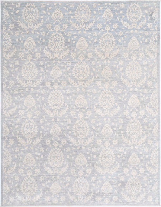 Transitional Hand Knotted Artemix Tabriz Wool Rug of Size 8'11'' X 11'6'' in Grey and Ivory Colors - Made in Afghanistan