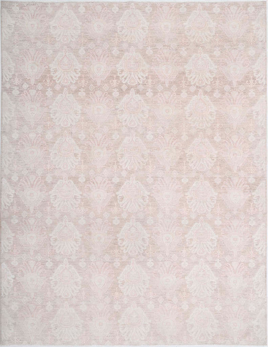 Transitional Hand Knotted Artemix Tabriz Wool Rug of Size 8'11'' X 11'5'' in Taupe and Ivory Colors - Made in Afghanistan