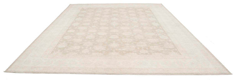 Traditional Hand Knotted Serenity Tabriz Wool Rug of Size 11'8'' X 14'9'' in Brown and Ivory Colors - Made in Afghanistan