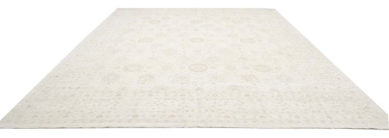 Traditional Hand Knotted Serenity Tabriz Wool Rug of Size 12'10'' X 15'9'' in Ivory and Taupe Colors - Made in Afghanistan
