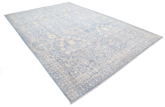 Transitional Hand Knotted Artemix Tabriz Wool Rug of Size 8'9'' X 13'2'' in Blue and Ivory Colors - Made in Afghanistan
