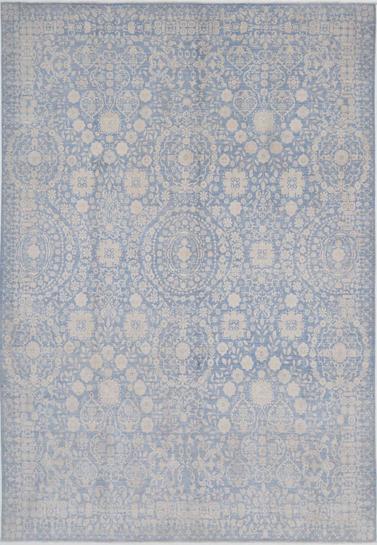 Transitional Hand Knotted Artemix Tabriz Wool Rug of Size 8'9'' X 13'2'' in Blue and Ivory Colors - Made in Afghanistan