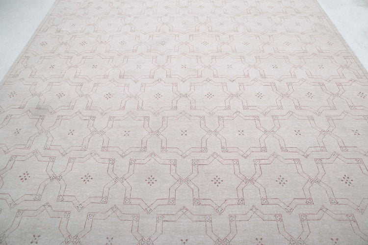 Transitional Hand Knotted Artemix Tabriz Wool Rug of Size 8'10'' X 11'6'' in Ivory and Taupe Colors - Made in Afghanistan