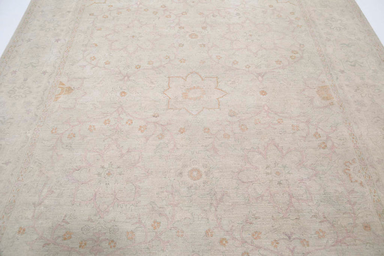 Traditional Hand Knotted Serenity Tabriz Wool Rug of Size 7'11'' X 9'9'' in Ivory and Ivory Colors - Made in Afghanistan