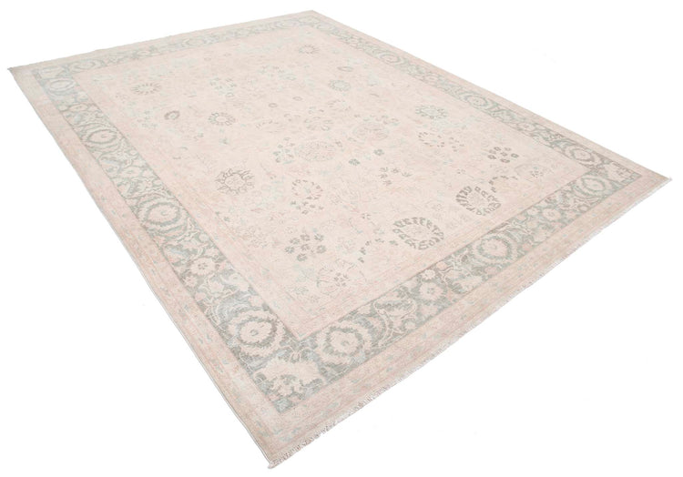 Traditional Hand Knotted Serenity Tabriz Wool Rug of Size 7'11'' X 10'0'' in Ivory and Green Colors - Made in Afghanistan