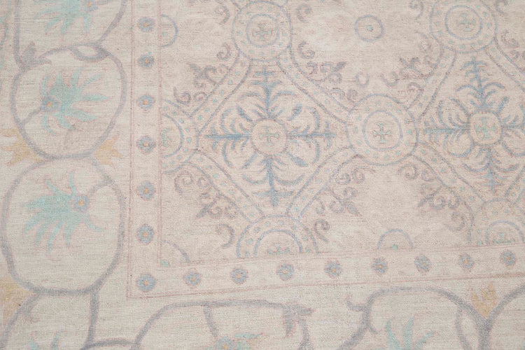 Traditional Hand Knotted Serenity Tabriz Wool Rug of Size 7'10'' X 10'0'' in Ivory and Lilac Colors - Made in Afghanistan