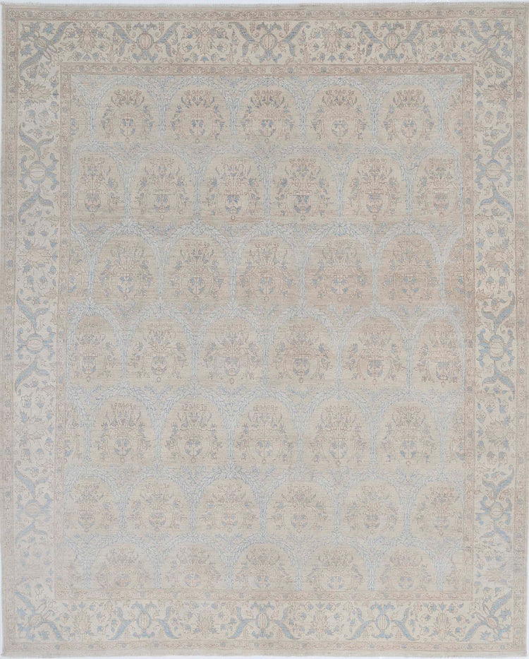 Traditional Hand Knotted Serenity Tabriz Wool Rug of Size 7'7'' X 9'5'' in Blue and Ivory Colors - Made in Afghanistan
