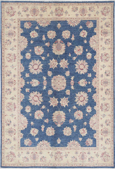 Traditional Hand Knotted Ziegler Tabriz Wool Rug of Size 5'5'' X 7'11'' in Blue and Ivory Colors - Made in Afghanistan