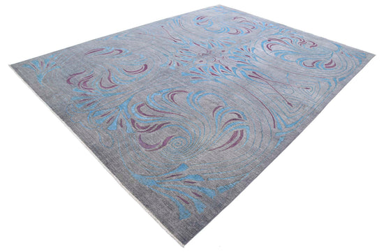 Transitional Hand Knotted Onyx Tabriz Wool Rug of Size 8'10'' X 11'6'' in Grey and Blue Colors - Made in Afghanistan