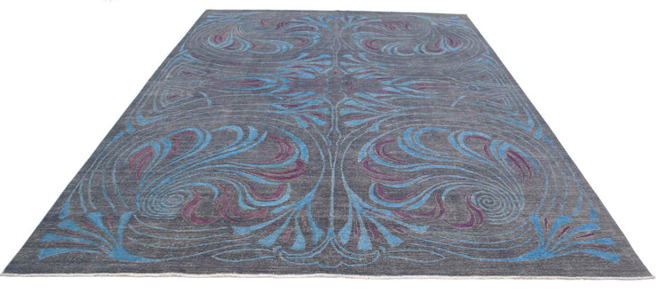 Transitional Hand Knotted Onyx Tabriz Wool Rug of Size 8'10'' X 11'6'' in Grey and Blue Colors - Made in Afghanistan