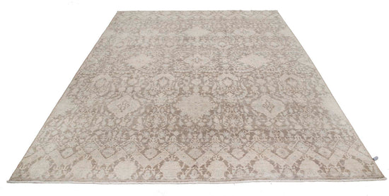 Transitional Hand Knotted Artemix Tabriz Wool Rug of Size 7'8'' X 9'4'' in Grey and Ivory Colors - Made in Afghanistan