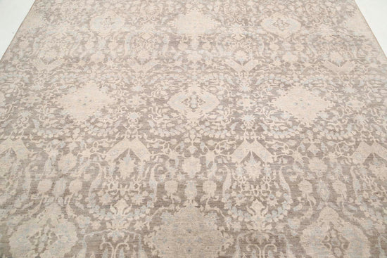 Transitional Hand Knotted Artemix Tabriz Wool Rug of Size 7'8'' X 9'4'' in Grey and Ivory Colors - Made in Afghanistan
